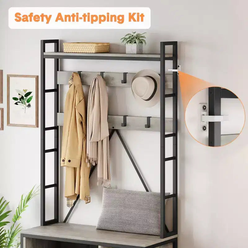 Hall Tree with Bench, Shoe Storage and Coat Rack