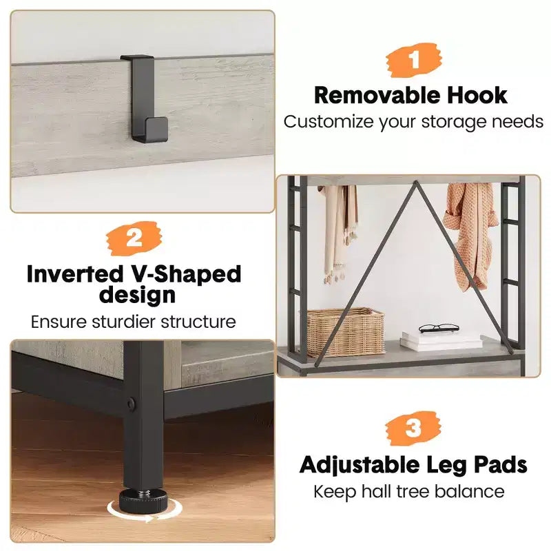Hall Tree with Bench, Shoe Storage and Coat Rack