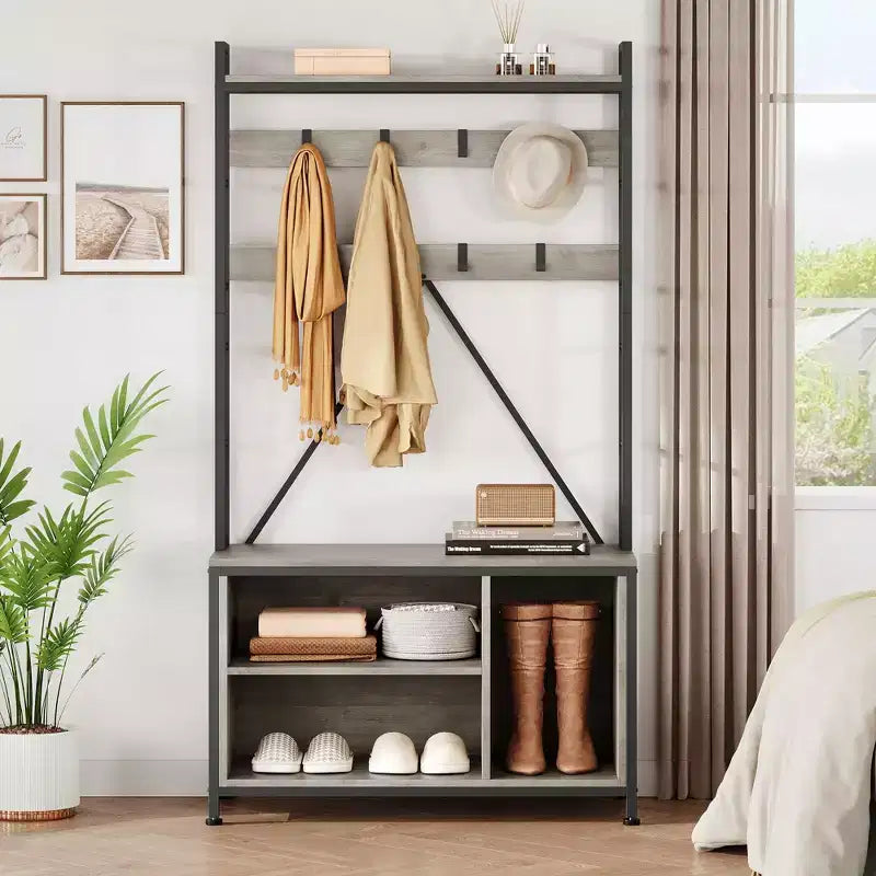 Hall Tree with Bench, Shoe Storage and Coat Rack