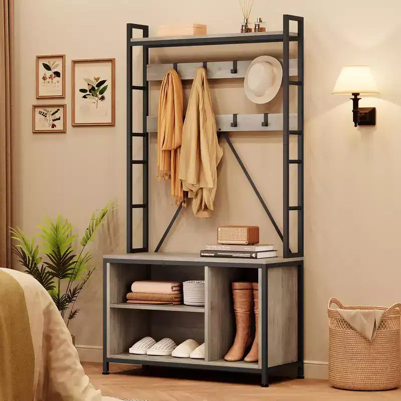 Hall Tree with Bench, Shoe Storage and Coat Rack