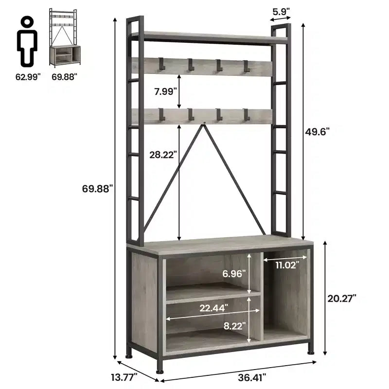 Hall Tree with Bench, Shoe Storage and Coat Rack