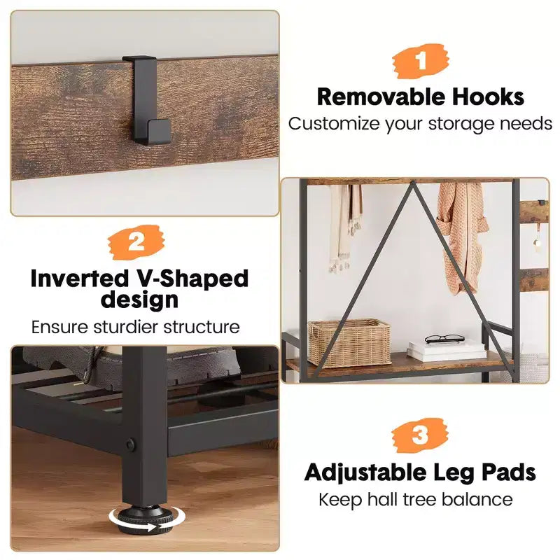 Hall Tree with Bench, Shoe Storage and Coat Rack