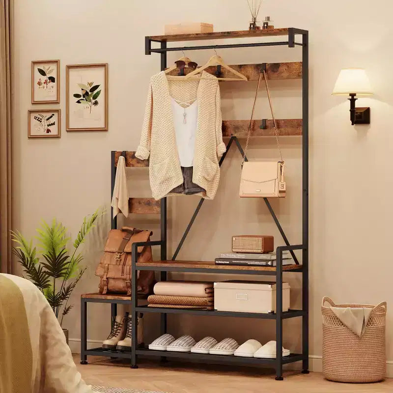 Hall Tree with Bench, Shoe Storage and Coat Rack