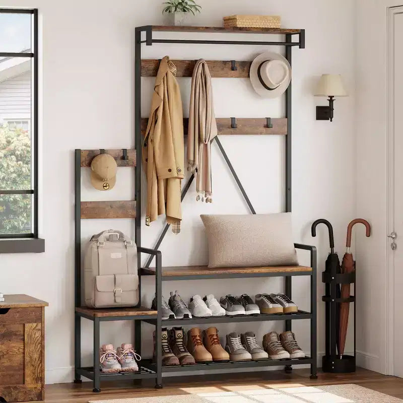 Hall Tree with Bench, Shoe Storage and Coat Rack