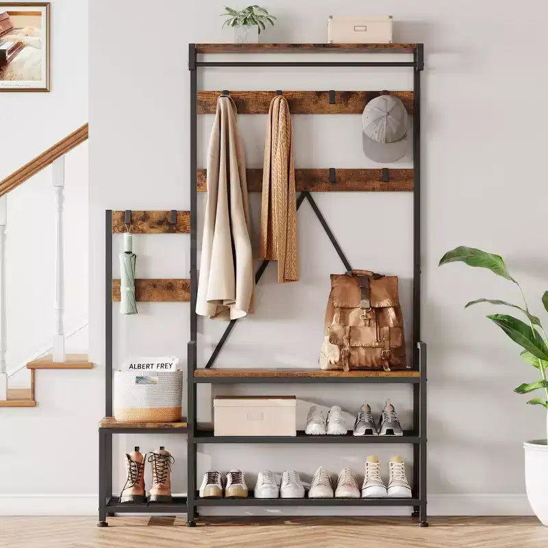 Hall Tree with Bench, Shoe Storage and Coat Rack