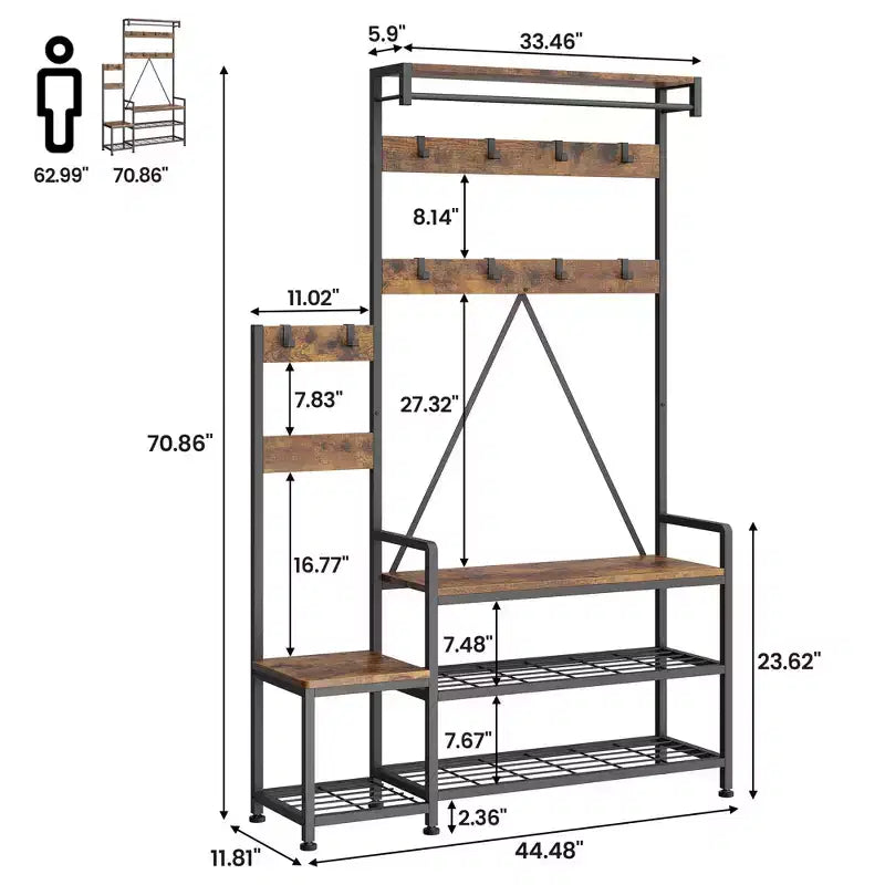 Hall Tree with Bench, Shoe Storage and Coat Rack