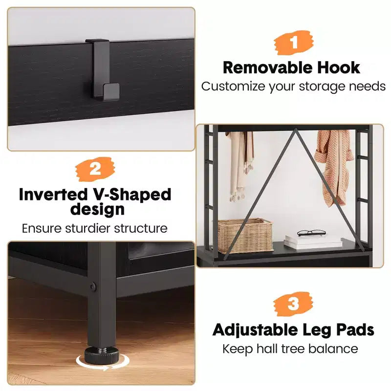 Hall Tree with Bench, Shoe Storage and Coat Rack