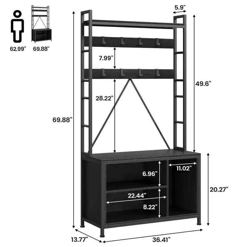 Hall Tree with Bench, Shoe Storage and Coat Rack