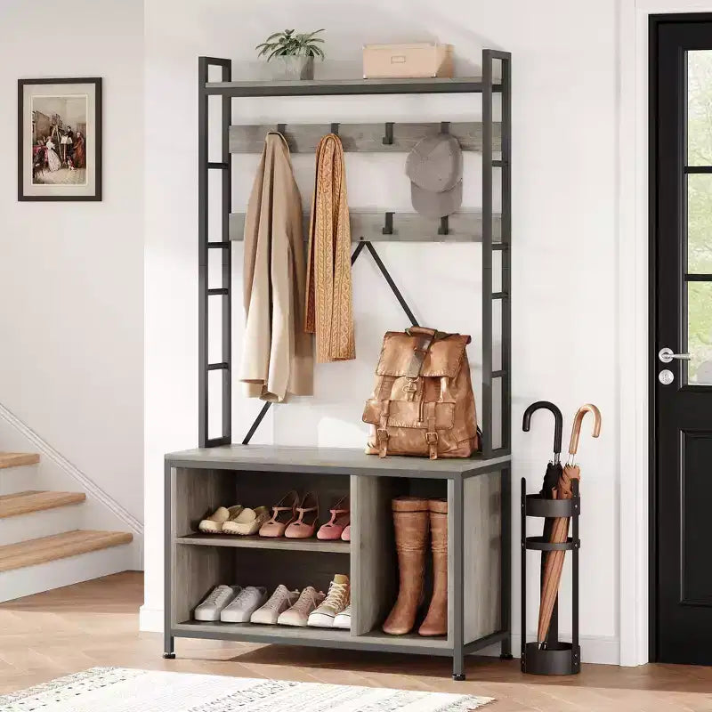Hall Tree with Bench, Shoe Storage and Coat Rack