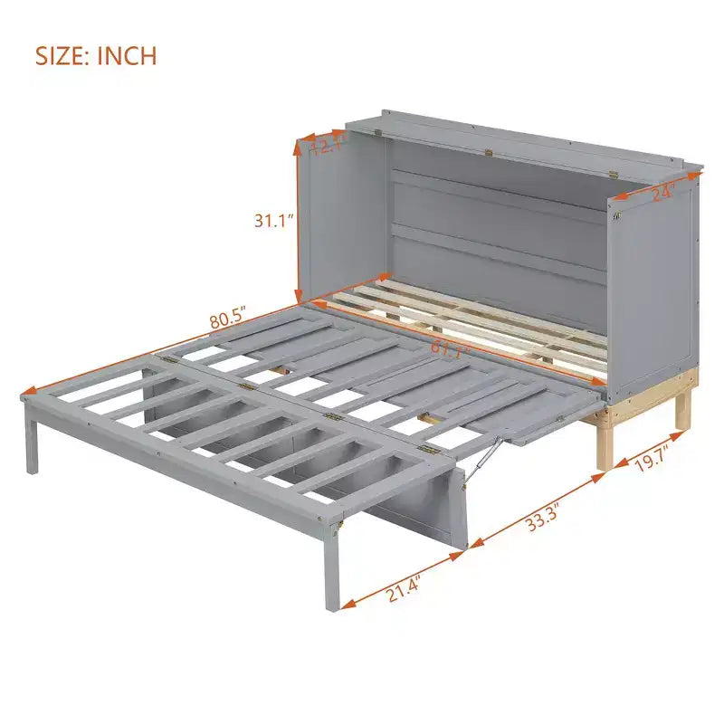 Queen Size Murphy Bed with Cabinet and Storage Drawer