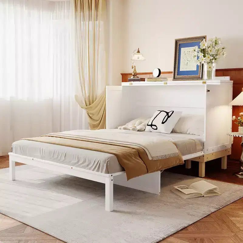 Queen Size Murphy Bed with Cabinet and Storage Drawer