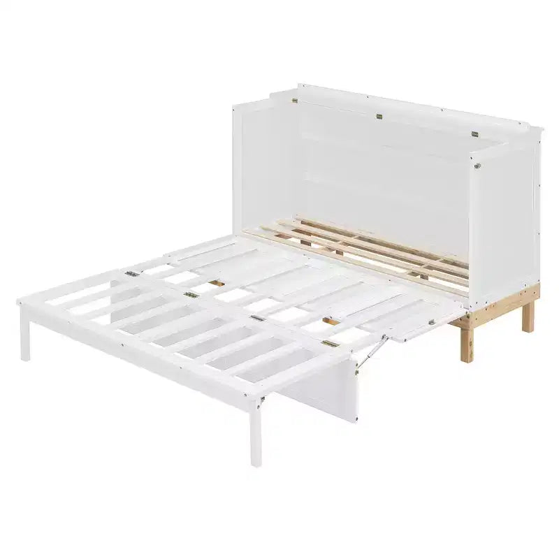 Queen Size Murphy Bed with Cabinet and Storage Drawer