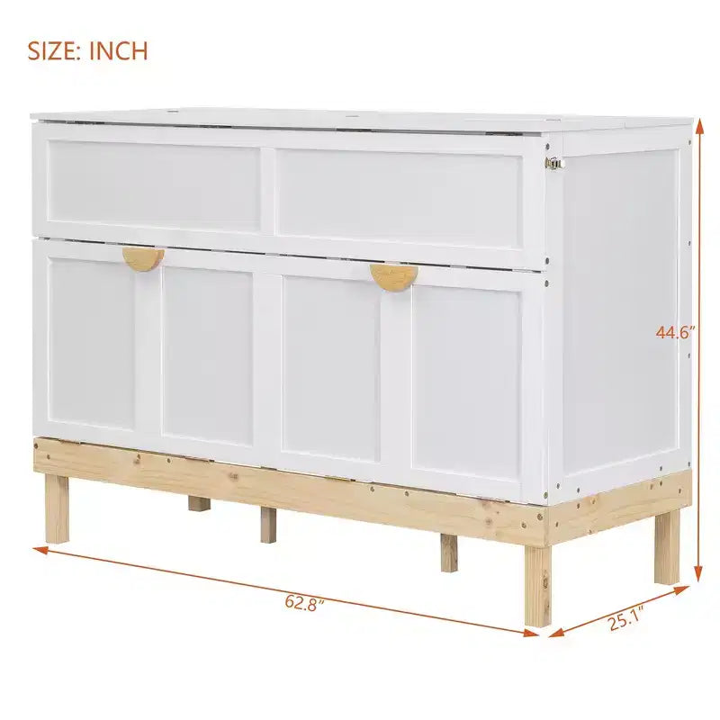Queen Size Murphy Bed with Cabinet and Storage Drawer