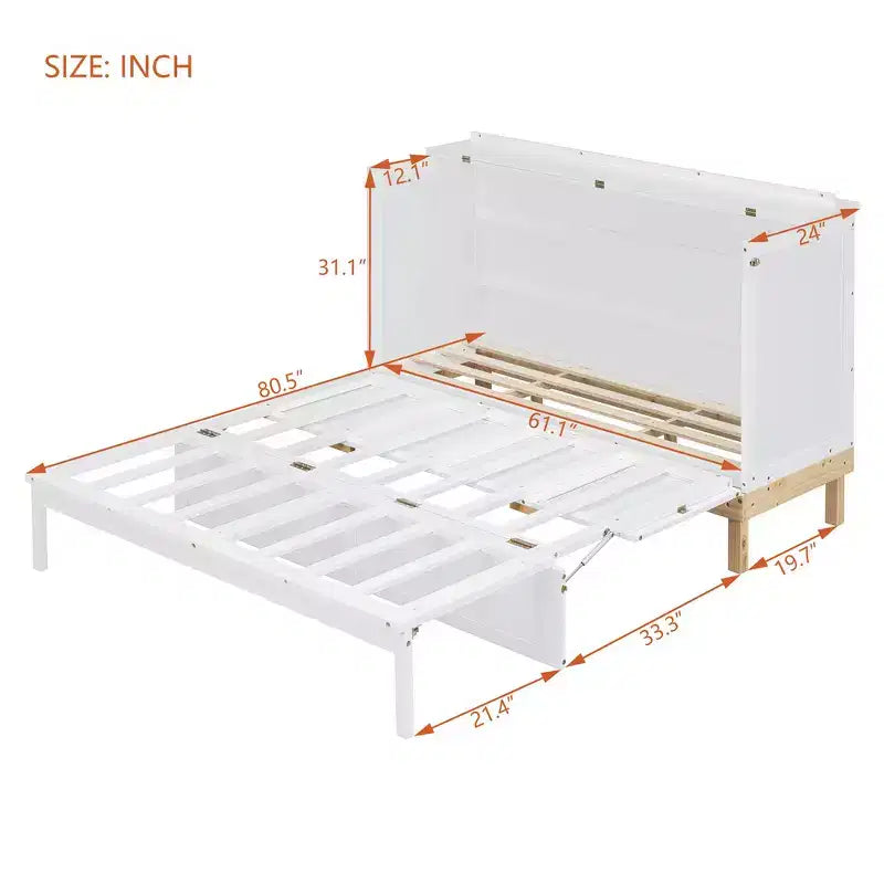 Queen Size Murphy Bed with Cabinet and Storage Drawer