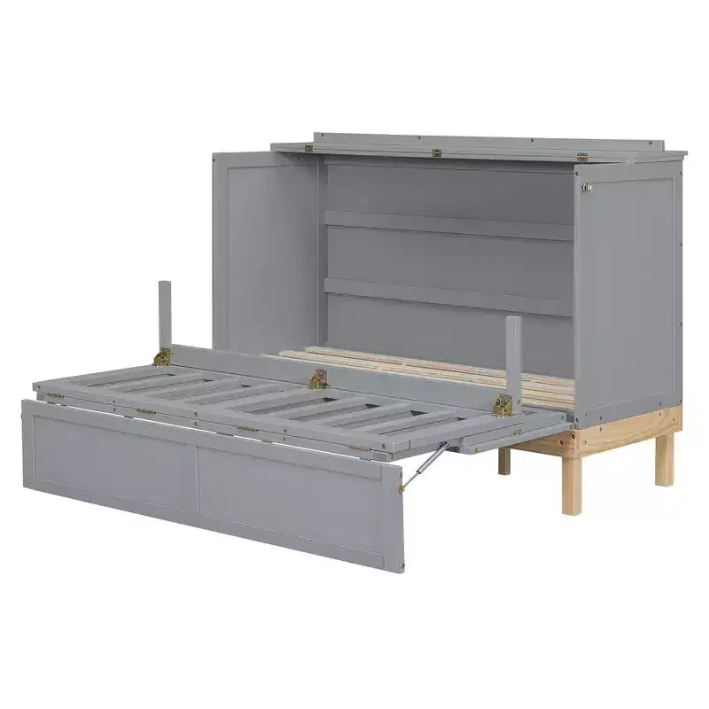 Queen Size Murphy Bed with Cabinet and Storage Drawer