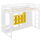Twin Size Wood Loft Bed with Wardrobe, Shelves and Cabinet