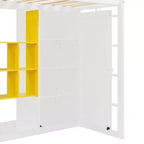 Twin Size Wood Loft Bed with Wardrobe, Shelves and Cabinet