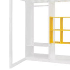 Twin Size Wood Loft Bed with Wardrobe, Shelves and Cabinet