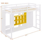 Twin Size Wood Loft Bed with Wardrobe, Shelves and Cabinet