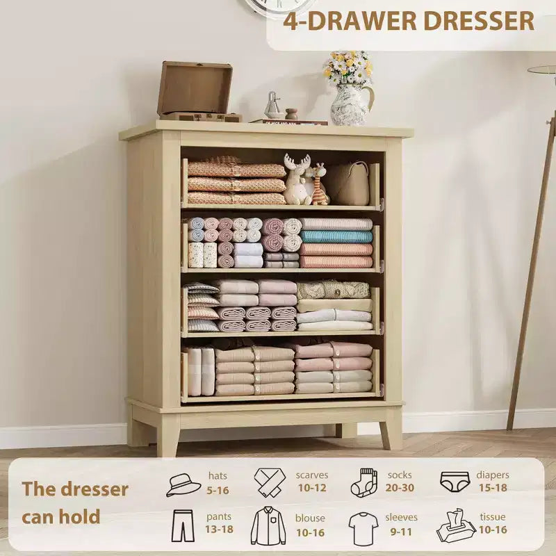 4-Drawer Dresser with Storage – Freestanding Chest for Bedroom or Living Room