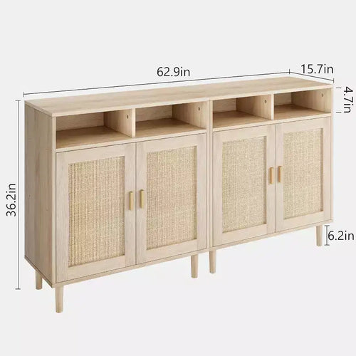 2-Door Rattan Sideboard Cabinet with Shelves, 36 Inches Tall
