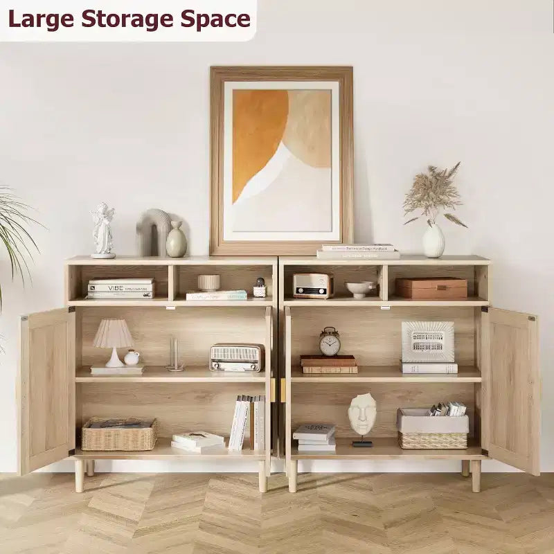 2-Door Rattan Sideboard Cabinet with Shelves, 36 Inches Tall