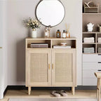 2-Door Rattan Sideboard Cabinet with Shelves, 36 Inches Tall