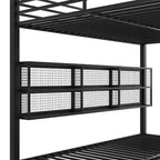 Metal Queen over Queen Bunk Bed with Storage Cabinets, LED Lighting and Guard Rails - Black