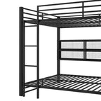 Metal Queen over Queen Bunk Bed with Storage Cabinets, LED Lighting and Guard Rails - Black