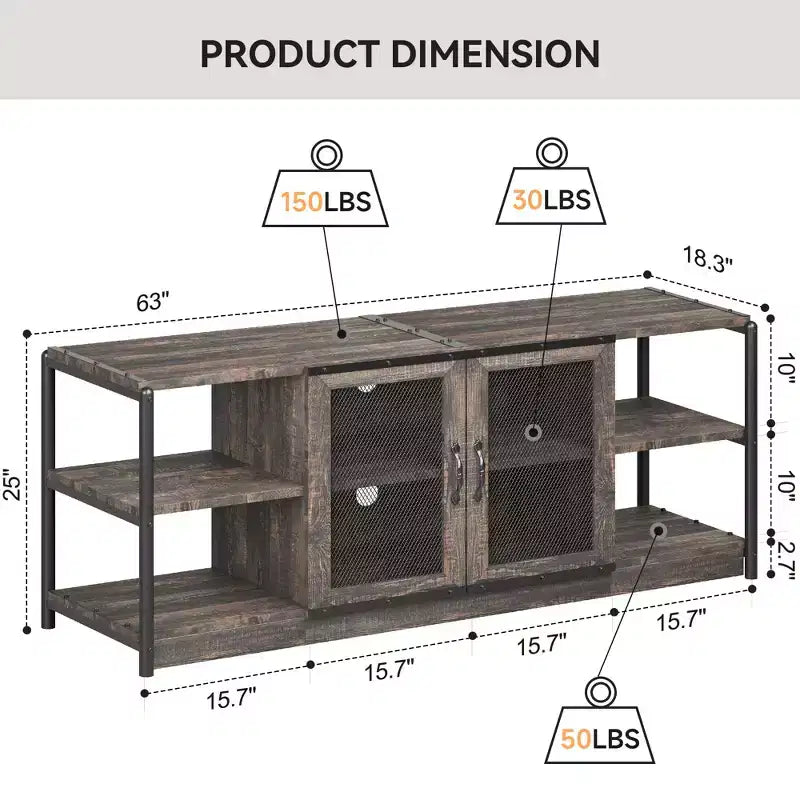 TV Stand with Mesh Doors and Metal Frame