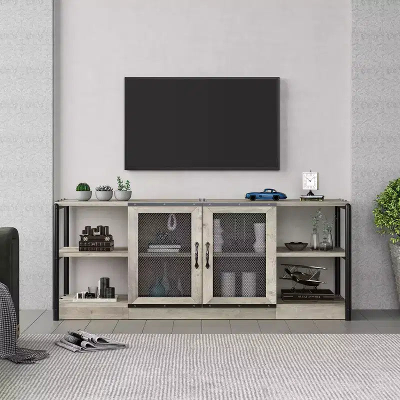 TV Stand with Mesh Doors and Metal Frame