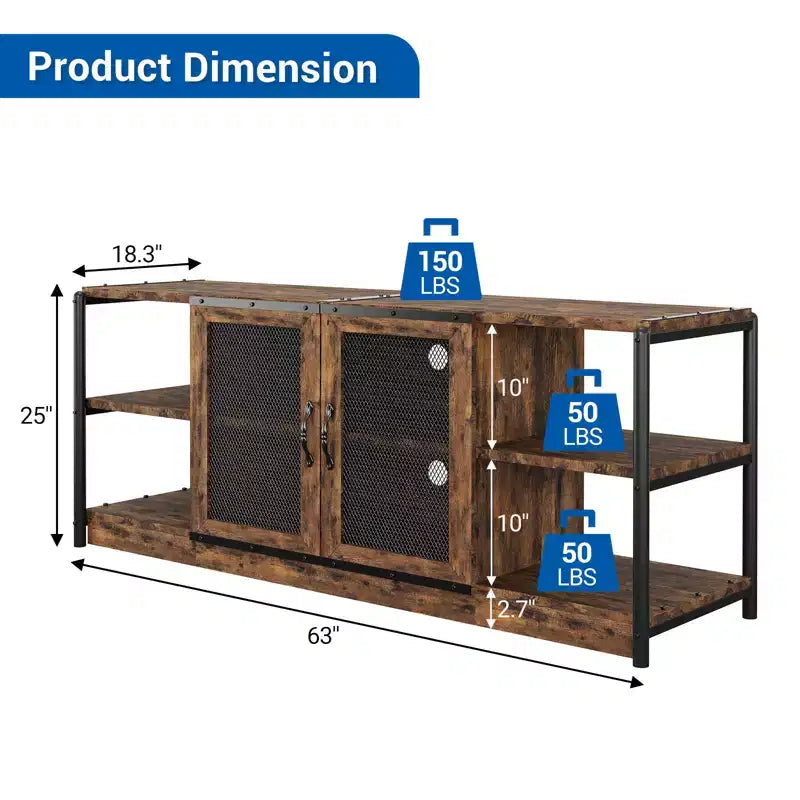 TV Stand with Mesh Doors and Metal Frame