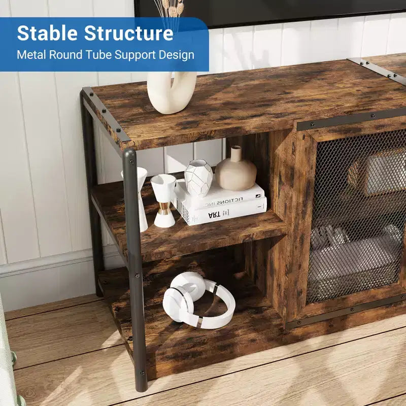 TV Stand with Mesh Doors and Metal Frame