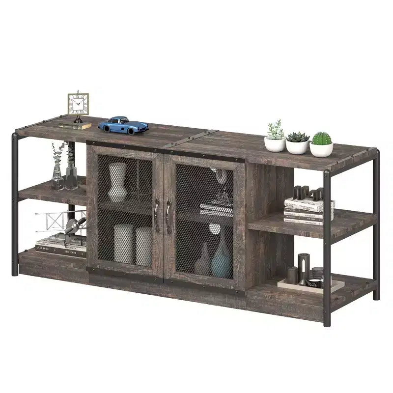 TV Stand with Mesh Doors and Metal Frame