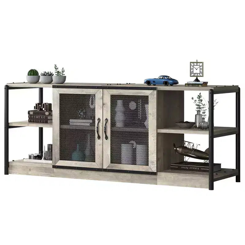 TV Stand with Mesh Doors and Metal Frame