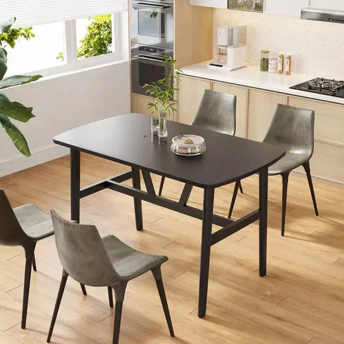 47-Inch Rectangular Dining Table for 4-6 People, Wood Top with Metal Frame, Black