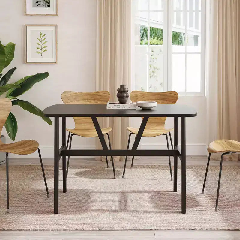 47-Inch Rectangular Dining Table for 4-6 People, Wood Top with Metal Frame, Black