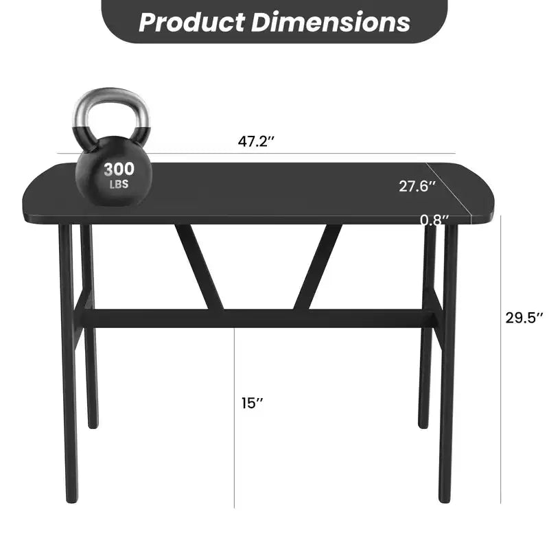47-Inch Rectangular Dining Table for 4-6 People, Wood Top with Metal Frame, Black
