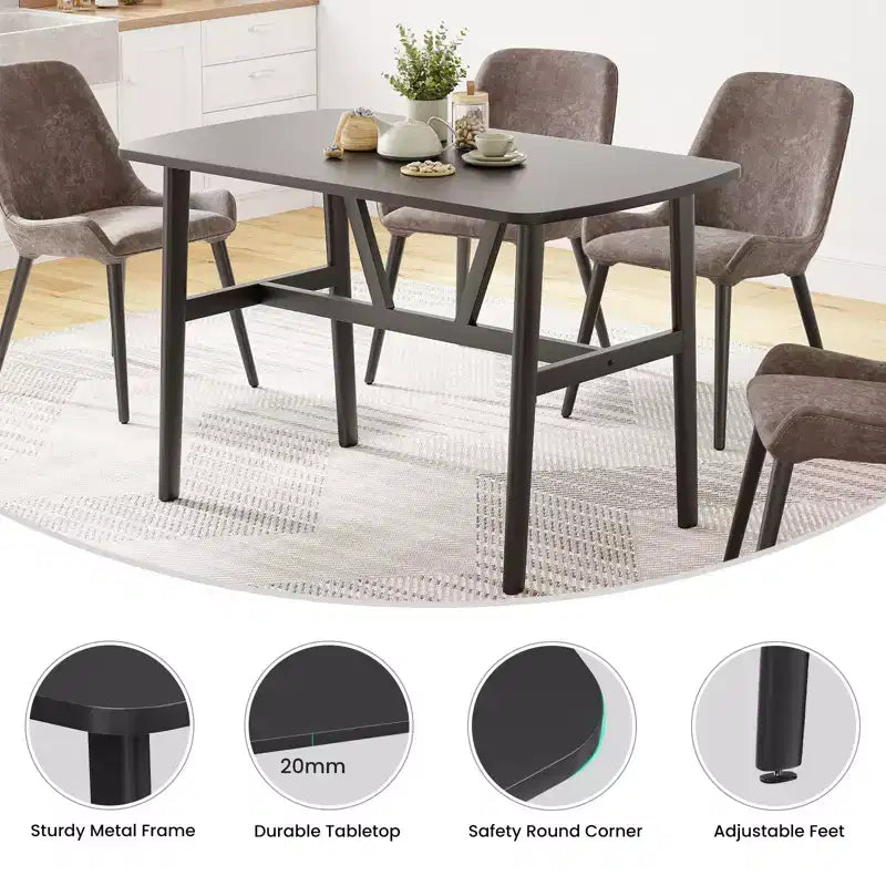 47-Inch Rectangular Dining Table for 4-6 People, Wood Top with Metal Frame, Black