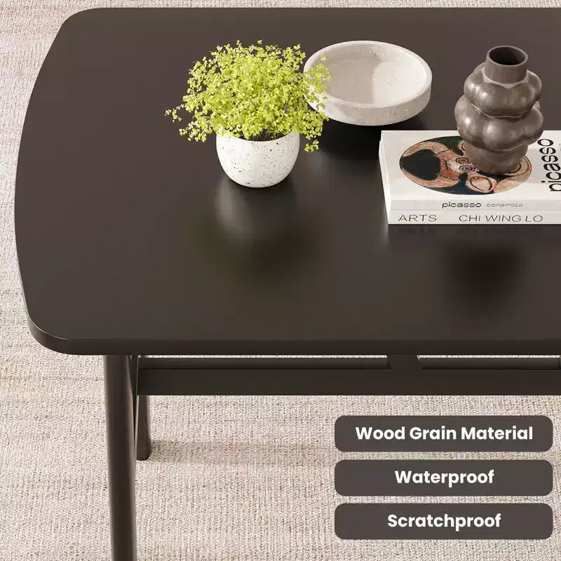 47-Inch Rectangular Dining Table for 4-6 People, Wood Top with Metal Frame, Black