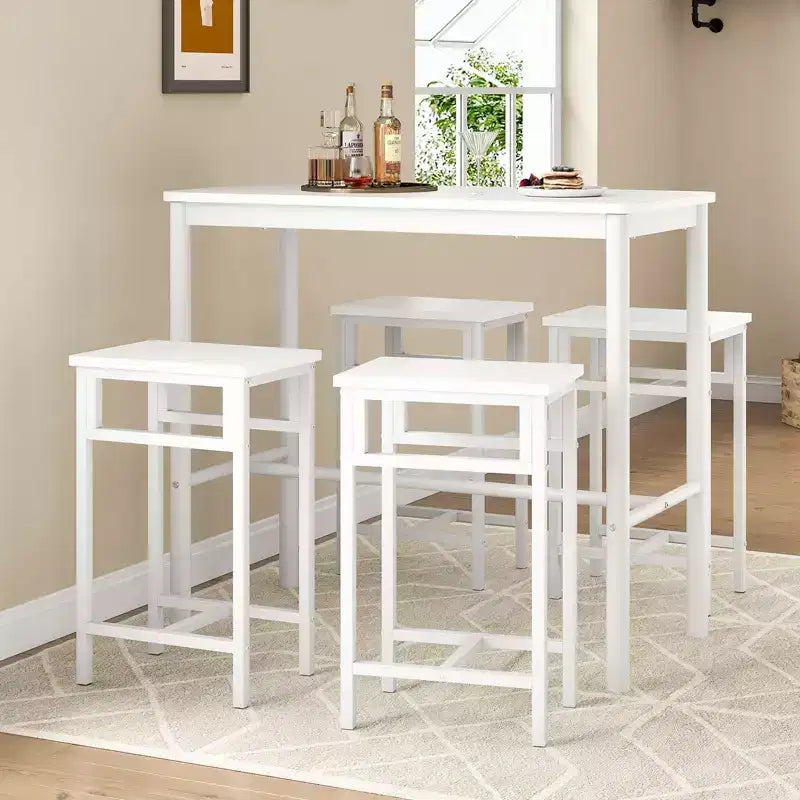 47" Counter Height Bar Table with Metal Frame and Wood Top, Seats 4, White