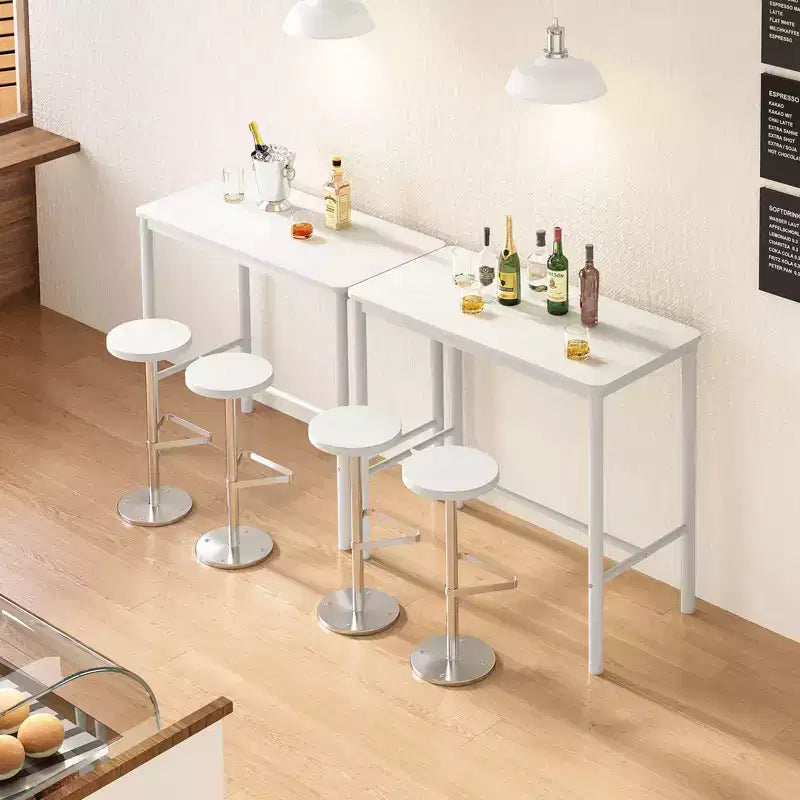 47" Counter Height Bar Table with Metal Frame and Wood Top, Seats 4, White