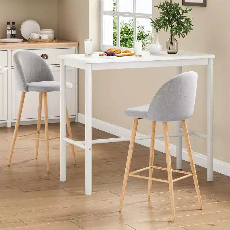47" Counter Height Bar Table with Metal Frame and Wood Top, Seats 4, White