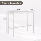 47" Counter Height Bar Table with Metal Frame and Wood Top, Seats 4, White
