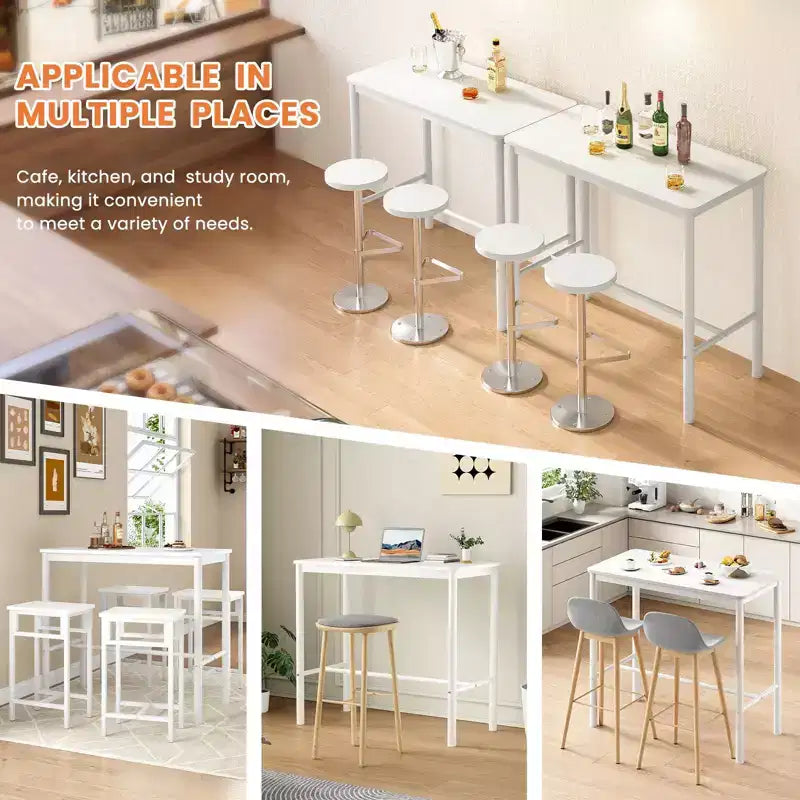 47" Counter Height Bar Table with Metal Frame and Wood Top, Seats 4, White