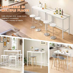 47" Counter Height Bar Table with Metal Frame and Wood Top, Seats 4, White