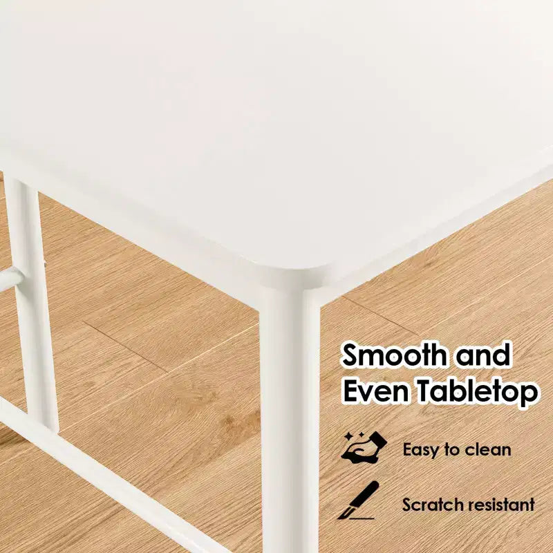 47" Counter Height Bar Table with Metal Frame and Wood Top, Seats 4, White