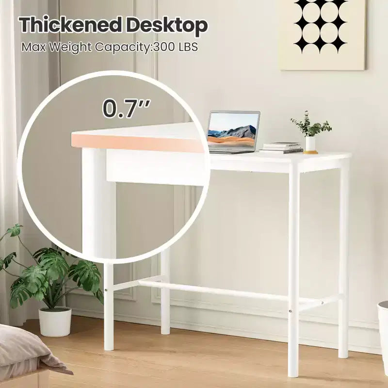 47" Counter Height Bar Table with Metal Frame and Wood Top, Seats 4, White