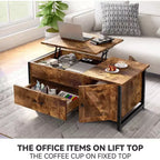 Lift Top Coffee Table with Hidden Storage, Drawers & Side Cabinet – Brown