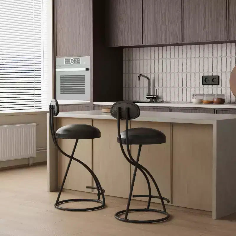 MAYEERTY Upholstered Counter Height Barstools Set of 2 - PU Leather, Footrest, Kitchen Island (Black)